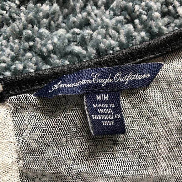 American Eagle cream mesh embroidered peplum top - Picture 3 of 3